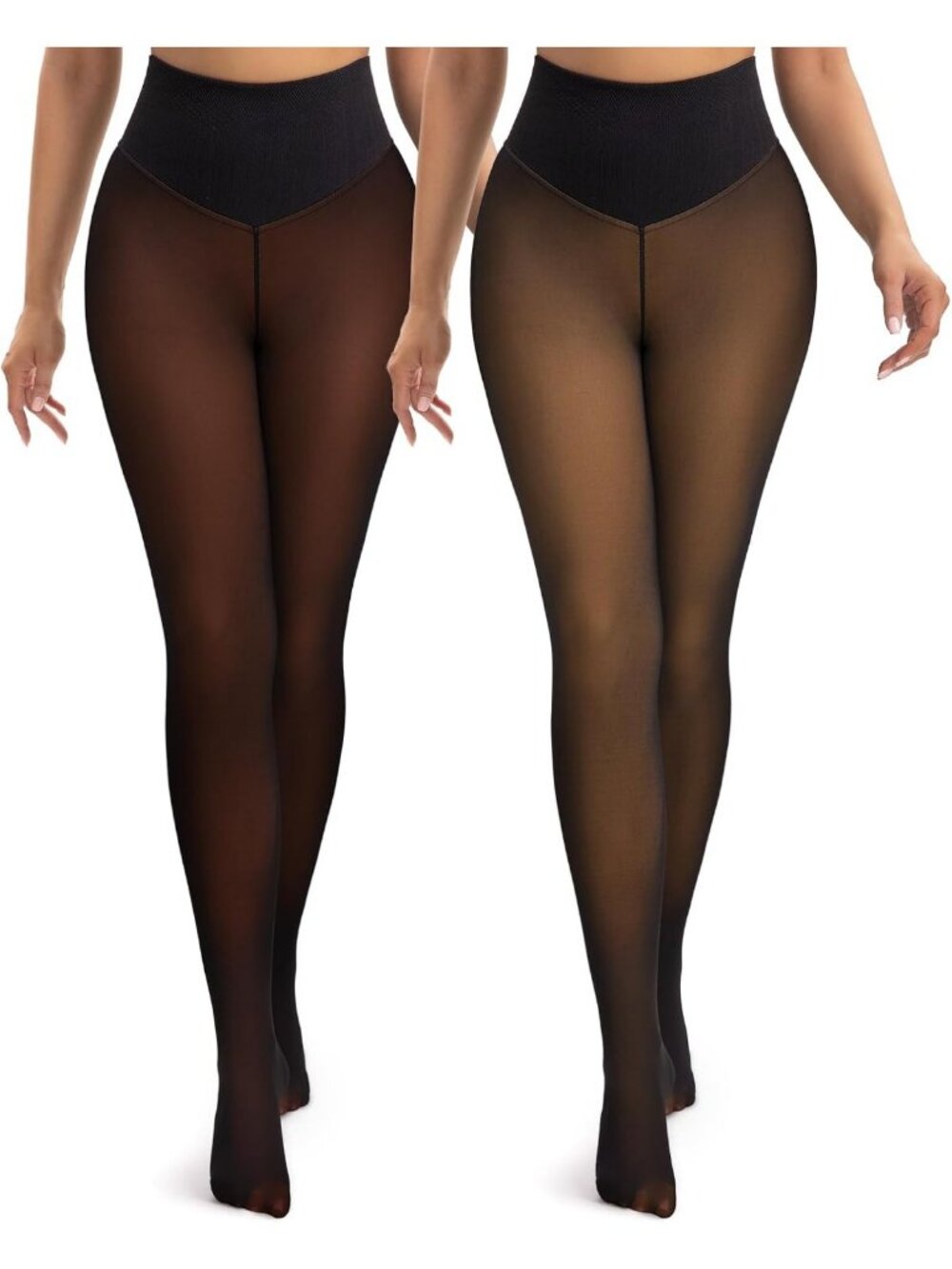 HONGTEYA 2PCS Fleece Lined Leggings Women Thermal Tights Fake Translucent